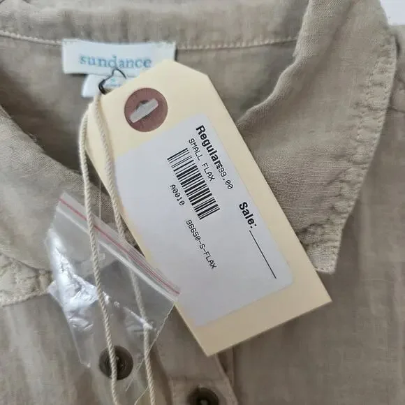 Sundance‎ Tan 100% Linen Safari Outdoor Button Up Harper Mini Shirt Dress Size S - Picture 5 of 9